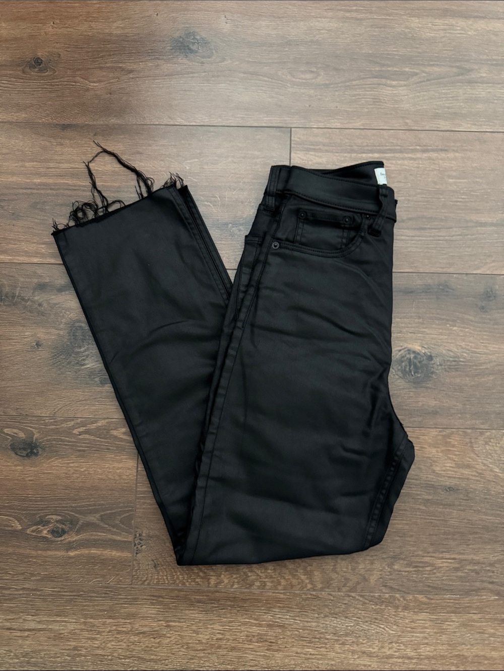 Abercrombie & Fitch Ultra High Rise Ankle Straight Coated Black Jeans Raw Hem 25